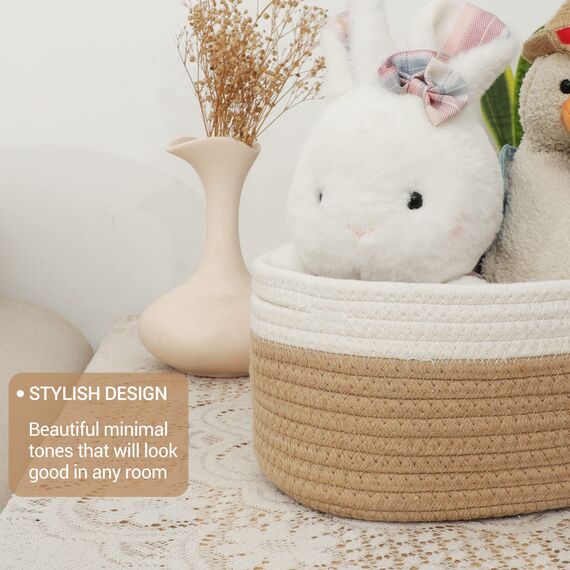 Lannvan Aufbewahrungskorb 5er Set aus Baumwolle,Körbe Korb Geflochten Körbe Aufbewahrung Storage Basket Aufbewahrungskörbe Geflochtener Korb für Bad Badezimmer Kinderzimmer Wickeltisch,Weiß und Jute