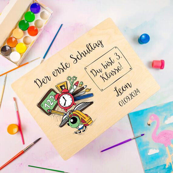 Creative Deco Personalisiert Einschulung Geschenk | Junge/Mädchen Schulanfang Geschenke | Einschulungsgeschenke Erster Schultag | Schultüte Holzkiste Erinnerungsbox | für 1. und 5. Klasse | Deko