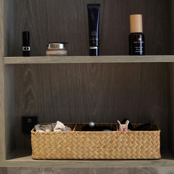 Seegras Aufbewahrungskorb Rechteckig Regalkörbe Natürliches Gewebt Geflochtener zum Organisieren von Toilettenpapier (37cm x 12cm x 8cm)