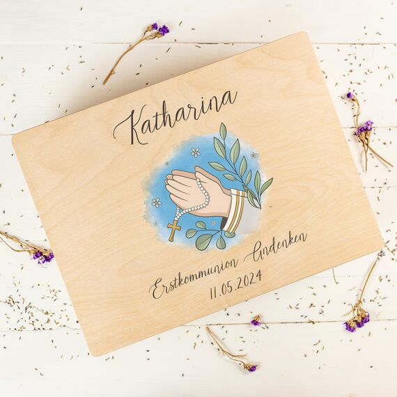 Creative Deco Personalisiert Kommunion/Konfirmation Geschenke für Mädchen und Jungen - Holzkiste | Kelch Motiv | Individuelle Geschenk Erinnerungsbox | Erstkommunion Deko