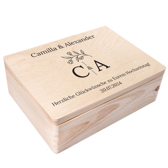 Creative Deco Hochzeitsgeschenke Personalisiert für Brautpaar | Geschenk zur Hochzeit | Erinnerungsbox Hochzeit | Geschenkkiste JGA | Holzkiste mit Deckel | Hochzeitsgeschenk Personalisierte Farbdruck