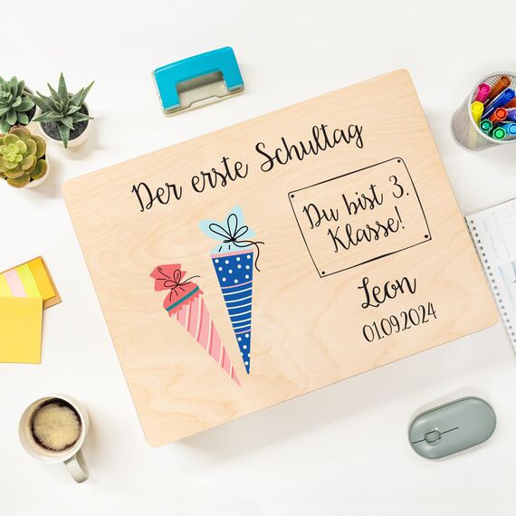 Creative Deco Personalisiert Einschulung Geschenk | Junge/Mädchen Schulanfang Geschenke | Einschulungsgeschenke Erster Schultag | Schultüte Holzkiste Erinnerungsbox | für 1. und 5. Klasse | Deko