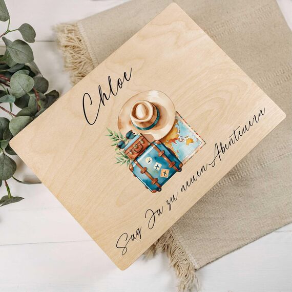 Creative Deco Personalisierte Erinnerungsbox Reise Andenken | Holzkiste mit Deckel 40 x 30 x 14 cm | Geschenkidee Geburtstag Ostern | Aufbewahrungsbox für Urlaubsfotos Souvenirs Memory Box