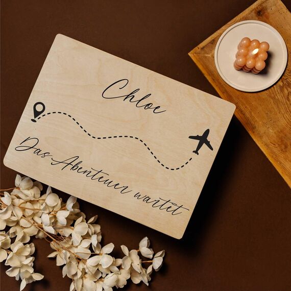 Creative Deco Personalisierte Erinnerungsbox Reise Andenken | Holzkiste mit Deckel 40 x 30 x 14 cm | Geschenkidee Geburtstag Ostern | Aufbewahrungsbox für Urlaubsfotos Souvenirs Memory Box