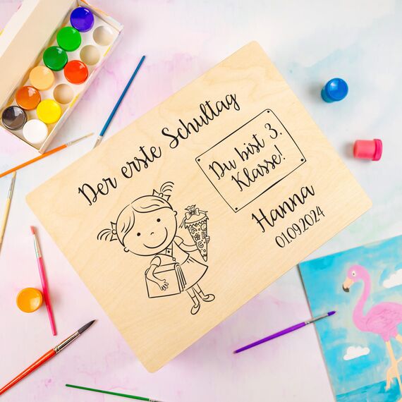 Creative Deco Personalisiert Einschulung Geschenk | Junge/Mädchen Schulanfang Geschenke | Einschulungsgeschenke Erster Schultag | Schultüte Holzkiste Erinnerungsbox | für 1. und 5. Klasse | Deko
