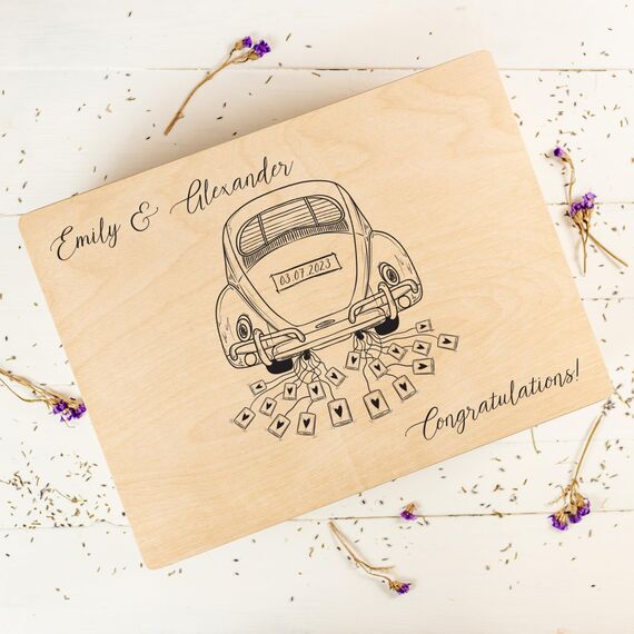 Creative Deco Hochzeitsgeschenke Personalisiert für Brautpaar | Geschenk zur Hochzeit | Erinnerungsbox Hochzeit | Geschenkkiste | Holzkiste mit Deckel | Hochzeitsgeschenk Personalisierte Farbdruck