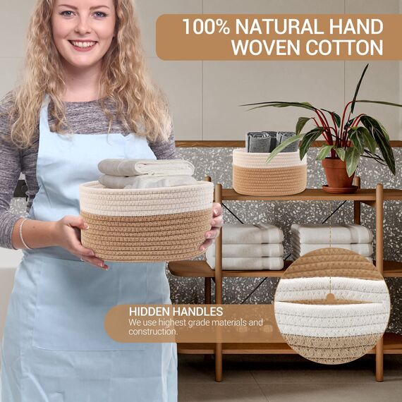 Lannvan Aufbewahrungskorb 5er Set aus Baumwolle,Körbe Korb Geflochten Körbe Aufbewahrung Storage Basket Aufbewahrungskörbe Geflochtener Korb für Bad Badezimmer Kinderzimmer Wickeltisch,Weiß und Jute