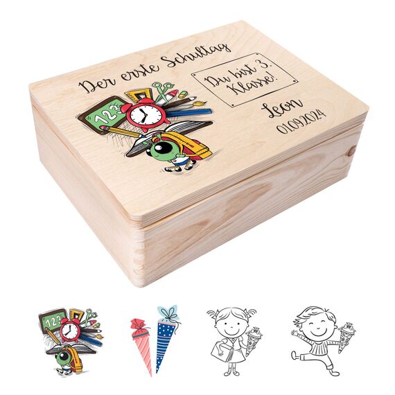 Creative Deco Personalisiert Einschulung Geschenk | Junge/Mädchen Schulanfang Geschenke | Einschulungsgeschenke Erster Schultag | Schultüte Holzkiste Erinnerungsbox | für 1. und 5. Klasse | Deko