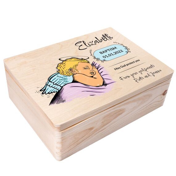 Creative Deco Personalisiert zur Taufe Geschenk für Mädchen und Junge | Mehrere Taufe Motiv | Holzkiste Erinnerungsbox Deko | Individuelle Geschenk Spielzeugkiste Holzbox mit Deckel | Spardose