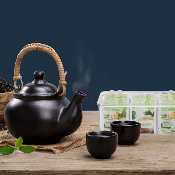 Relaxdays Teebox, 6 Fächer, 90 Teebeutel, Teedose mit Klappdeckel, Aromaschutz, HxBxT 9 x 21,5 x 14,5 cm, transparent (Packung mit 2)