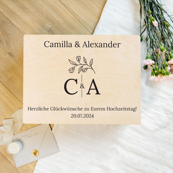 Creative Deco Hochzeitsgeschenke Personalisiert für Brautpaar | Geschenk zur Hochzeit | Erinnerungsbox Hochzeit | Geschenkkiste JGA | Holzkiste mit Deckel | Hochzeitsgeschenk Personalisierte Farbdruck