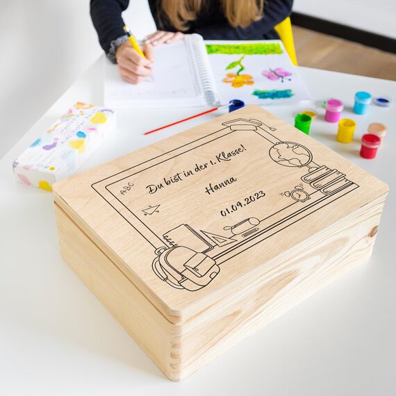 Creative Deco Personalisiert Einschulung Geschenk | Junge/Mädchen Schulanfang Geschenke | Einschulungsgeschenke Erster Schultag | Schultüte Holzkiste Erinnerungsbox | für 1. und 5. Klasse | Deko