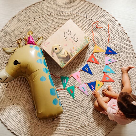 Creative Deco Erinnerungsbox Baby Personalisiert mit Namen - Waldtiere | 40 x 30 x 14 cm | Individuelle Erinnerungskiste Geschenk zur Geburt für Mädchen und Jungen | Holzkiste mit Deckel | Farbdruck