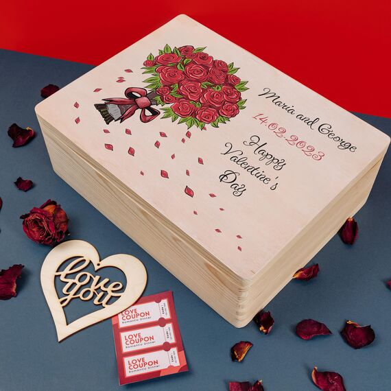 Creative Deco Personalisierte Geschenke Wunschtext Holzkiste | Romantisches Geschenk Valentinstag für Ihn und Sie Deko | Individuelles Geschenk für Frauen, Mädchen und Paar | Mehrere Motive