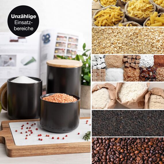 Moritz & Moritz Vorratsdose Schwarz 900 ml - Beschreibbar – Keramik Aufbewahrungsdose mit Deckel aus Bambus - Dose mit Deckel für Mehl, Kaffee, Müsli oder Badutensilien