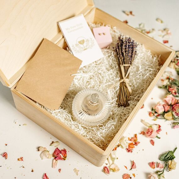 Creative Deco Personalisiert Kommunion/Konfirmation Geschenke für Mädchen und Jungen - Holzkiste | Kelch Motiv | Individuelle Geschenk Erinnerungsbox | Erstkommunion Deko