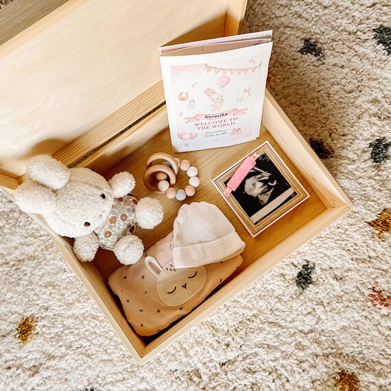 Creative Deco Erinnerungsbox Baby Personalisiert mit Namen - Waldtiere | 40 x 30 x 14 cm | Individuelle Erinnerungskiste Geschenk zur Geburt für Mädchen und Jungen | Holzkiste mit Deckel | Farbdruck