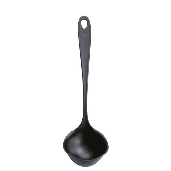 Fiskars Suppenlöffel mit tropfsicherem Rand, Essential, Kunststoff, Länge: 28,6 cm, Volumen: 100 ml, Für rechts- und linkshändigen Gebrauch, Schwarz, 1079059