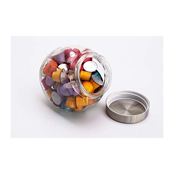 APS Vorratsglas – Bonbonglas mit Premium Glaskugel und einem Schraubdeckel aus rostfreiem Edelstahl – Aromadichte durch den hochwertigen Schraubdeckel
