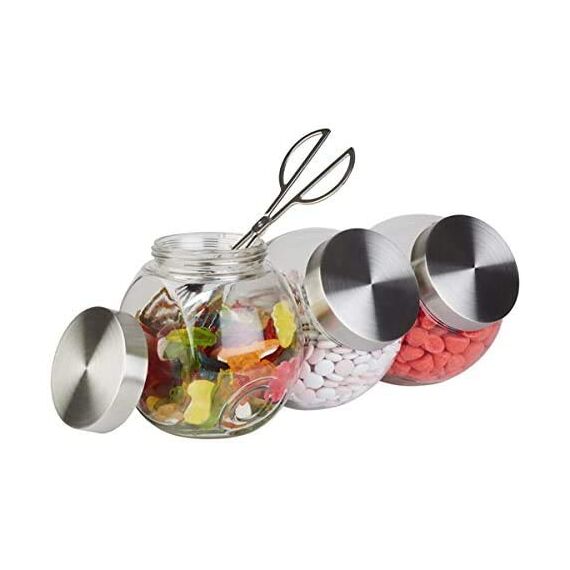 APS Vorratsglas 2er Set - Behälter mit Premium Glaskugel-Optik und Schraubdeckel aus rostfreiem Edelstahl - Aromadichte durch die hochwertigen Schraubdeckel