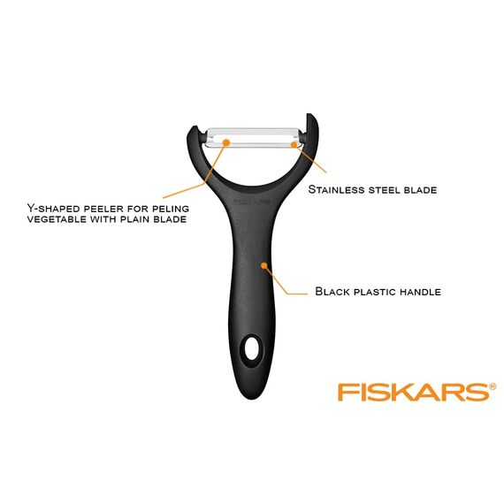 Fiskars Gemüseschäler, Y-förmig, Rostfreier Stahl, Essential, Schwarz, 1065599