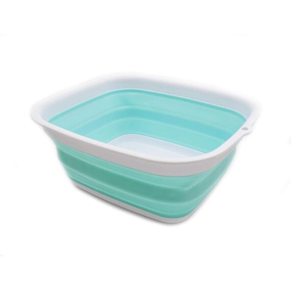 SAMMART 7.7L Collapsible Tub - Foldable Dish Tub - Portable Washing Basin - Space Saving Plastic Washtub (White/Lake Green, small)