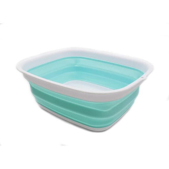 SAMMART 9,45L (2,5 Gallons) Collapsible Tub - Foldable Dish Tub - Portable Washing Basin - Space Saving Plastic Washtub (Weiß/Seegrün, M)