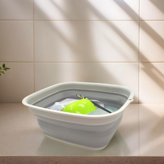 SAMMART 7,7L zusammenklappbare Wanne – Faltbare Spülwanne – tragbares Waschbecken – platzsparende Kunststoff-Waschwanne(Grau, Klein)