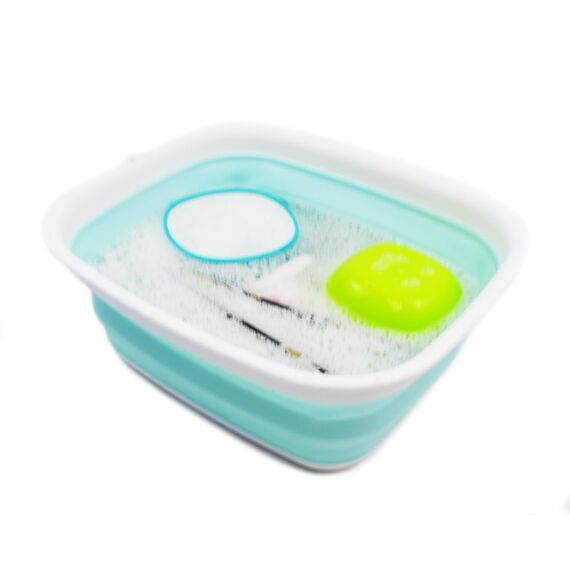 SAMMART 9,45L (2,5 Gallons) Collapsible Tub - Foldable Dish Tub - Portable Washing Basin - Space Saving Plastic Washtub (Weiß/Seegrün, M)