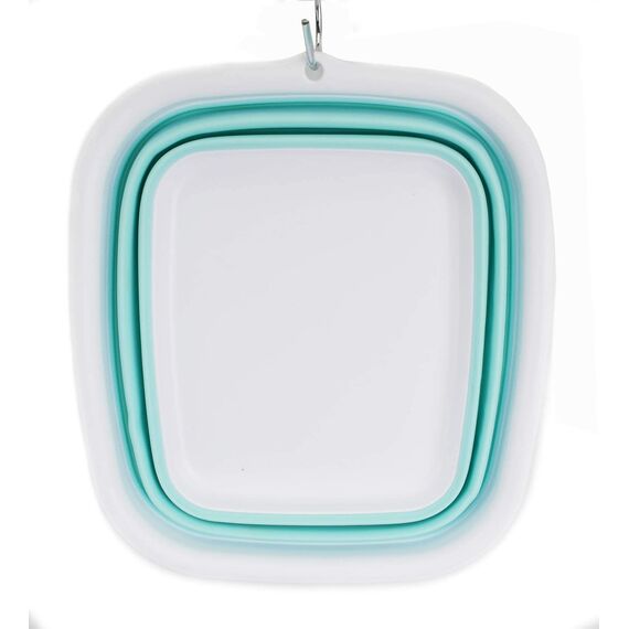 SAMMART 7.7L Collapsible Tub - Foldable Dish Tub - Portable Washing Basin - Space Saving Plastic Washtub (White/Lake Green, small)