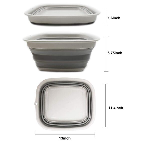 SAMMART 7,7L zusammenklappbare Wanne – Faltbare Spülwanne – tragbares Waschbecken – platzsparende Kunststoff-Waschwanne(Grau, Klein)