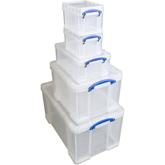 Really Useful Aufbewahrungsboxen 5er-Pack 84 Litre + 35 Litre + 9 Litre + 2 x 3 Litre farblos