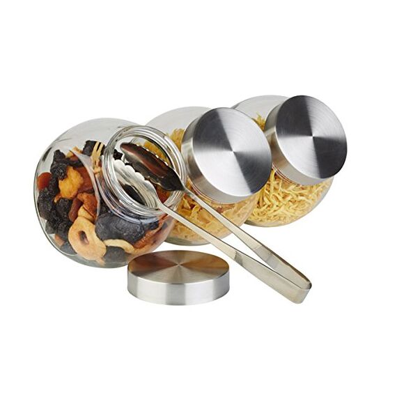 APS Vorratsglas 4er Set - Behälter mit Premium Glaskugel-Optik und Schraubdeckel aus rostfreiem Edelstahl - Aromadichte durch die hochwertigen Schraubdeckel