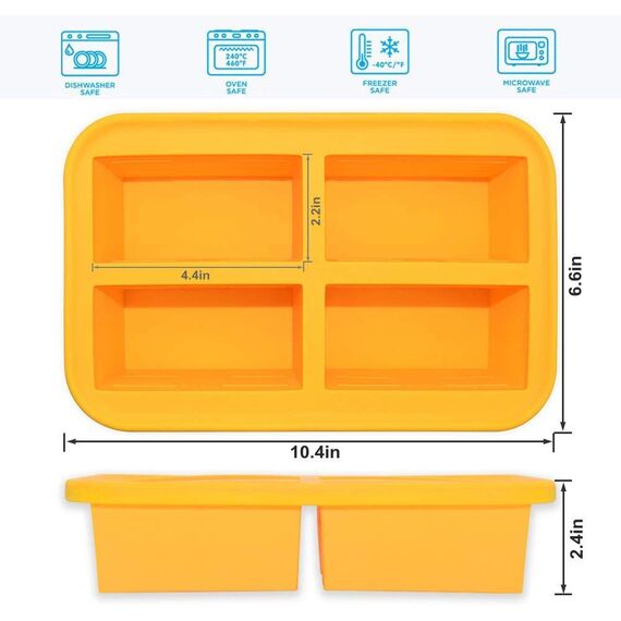 Bangp Suppenbehälter mit Deckel,Silikon Gefrierschalen, Vorratsbehälter für Lebensmittel, große Jumbo-Eiswürfelschale für die Zubereitung von Suppensaucen, 300ml Portion,BPA-frei (2)