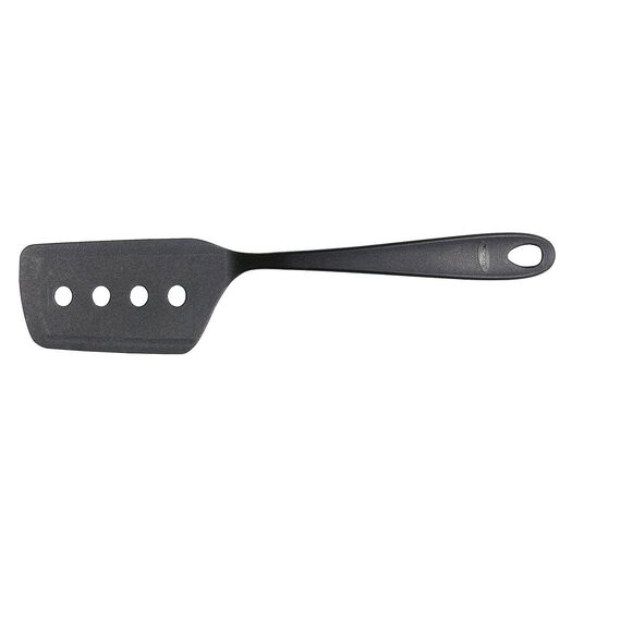 Fiskars Pfannenwender mit scharfen Kanten und asymmetrischem Kopf, Essential, Kunststoff, Länge: 29 cm, Schwarz, 1079060
