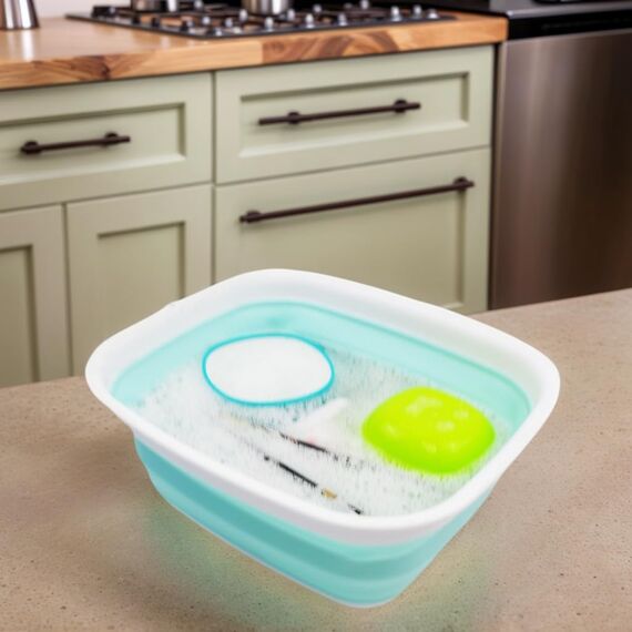 SAMMART 9,45L (2,5 Gallons) Collapsible Tub - Foldable Dish Tub - Portable Washing Basin - Space Saving Plastic Washtub (Weiß/Seegrün, M)