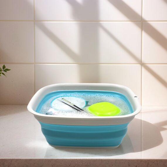 SAMMART 7,7L zusammenklappbare Wanne – Faltbare Spülwanne – tragbares Waschbecken – platzsparende Kunststoff-Waschwanne (Hellblau, klein)