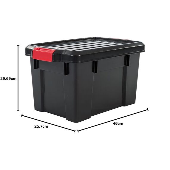 Iris Ohyama, Aufbewahrungsboxen aus Kunststoff mit Deckel und Clipverschluss, 21L, 3er Set, nestbar, BPA-frei, Dachboden, Schuppen, Garage, SK-210, Schwarz