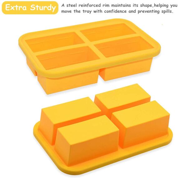 Bangp Suppenbehälter mit Deckel,Silikon Gefrierschalen, Vorratsbehälter für Lebensmittel, große Jumbo-Eiswürfelschale für die Zubereitung von Suppensaucen, 300ml Portion,BPA-frei (2)
