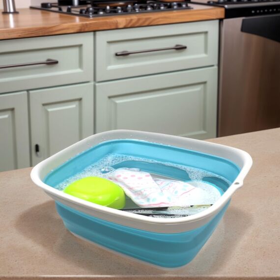 SAMMART 9,45L zusammenklappbare Wanne – Faltbare Spülwanne – tragbares Waschbecken – platzsparende Kunststoff-Waschwanne (Hellblau, Mittel)