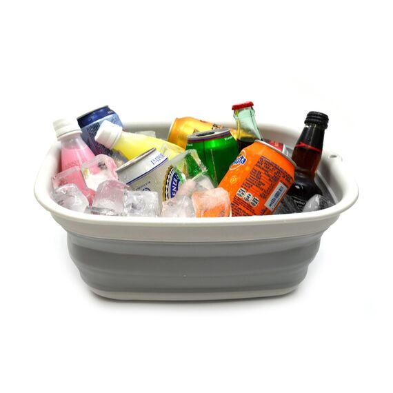 SAMMART 9,45L (2,5 Gallon) Collapsible Tub - Foldable Dish Tub - Portable Washing Basin - Space Saving Plastic Washtub (M. Grey, Mittel)