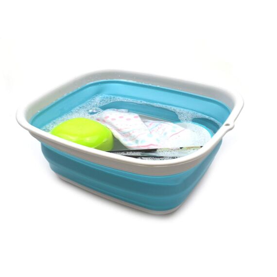 SAMMART 7,7L zusammenklappbare Wanne – Faltbare Spülwanne – tragbares Waschbecken – platzsparende Kunststoff-Waschwanne (Hellblau, klein)
