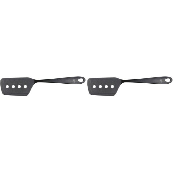 Fiskars Pfannenwender mit scharfen Kanten und asymmetrischem Kopf, Essential, Kunststoff, Länge: 29 cm, Schwarz, 1065595 (Packung mit 2)