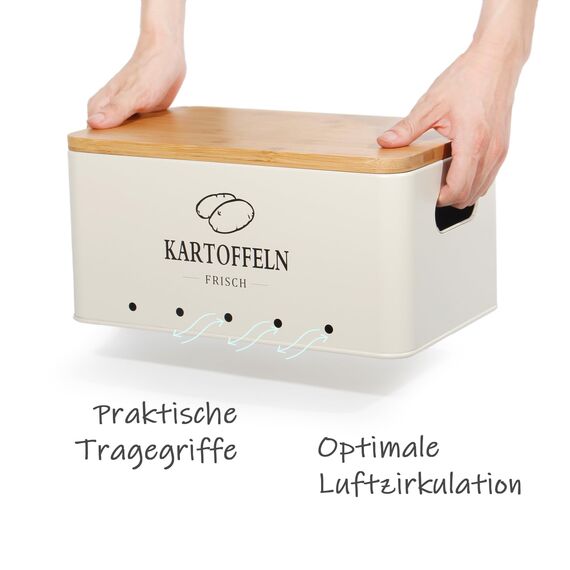 Theo&Cleo Kartoffel Aufbewahrungsbox, Vorratsdose 3er Set, Küche Aufbewahrung für Kartoffeln, Zwiebeln & Knoblauch, Hält länger frisch (Matt Beige)