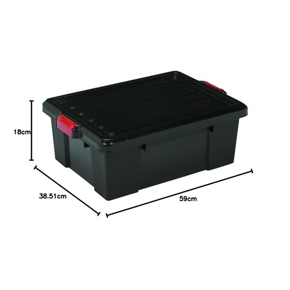 Iris Ohyama, Kunststoffboxen mit Deckel und Clip-Verschluss, 25L, 3er Set, nestbar, BPA-frei, Dachboden, Schuppen, Garage, SK-230, Schwarz