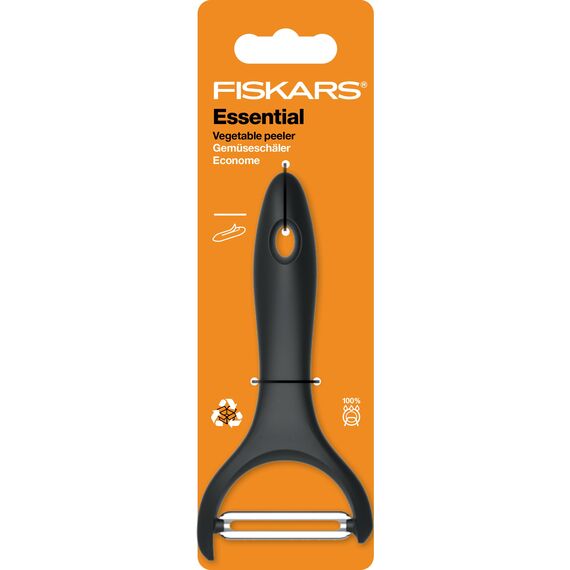 Fiskars Gemüseschäler, Y-förmig, Rostfreier Stahl, Essential, Schwarz, 1065599