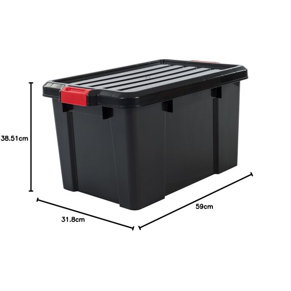 Iris Ohyama, Plastik Aufbewahrungsboxen mit Deckel und Clipverschluss, 50L, 3er Set, Stapelbar, Ineinandergreifend, BPA-frei, Dachboden, Schuppen, Garage, Garage, SK-450, Schwarz