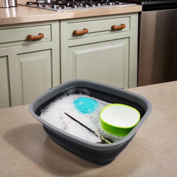 SAMMART 9,45L (2,5 Gallons) Collapsible Tub - Foldable Dish Tub - Portable Washing Basin - Space Saving Plastic Washtub (Grey/Black, Mittel)