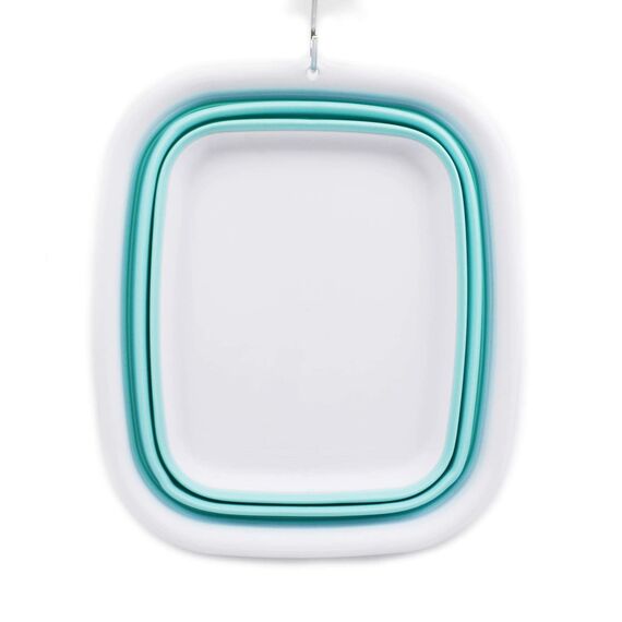 SAMMART 9,45L (2,5 Gallons) Collapsible Tub - Foldable Dish Tub - Portable Washing Basin - Space Saving Plastic Washtub (Weiß/Seegrün, M)