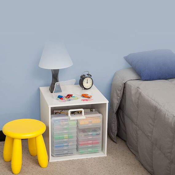 GREELUE Fotobox, Sortierboxen für Kleinteile, 32 innere Fotohalter, Aufbewahrungsbox Transparent für Postkarten, Fotos, Spielzeug (Transparent-32)